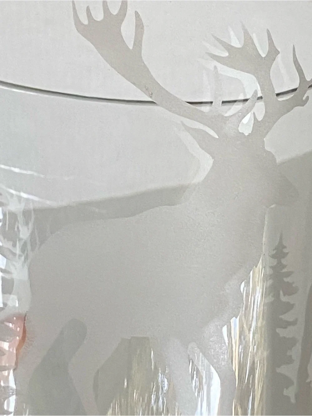 Etched Glass Cylinder Pillar Candle Holder 6” X 6” Vase Woodland Deer Tree EUC